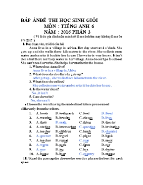 Đáp án đề thi chọn học sinh giỏi Tiếng anh lớp 6 - Năm học 2016-2017